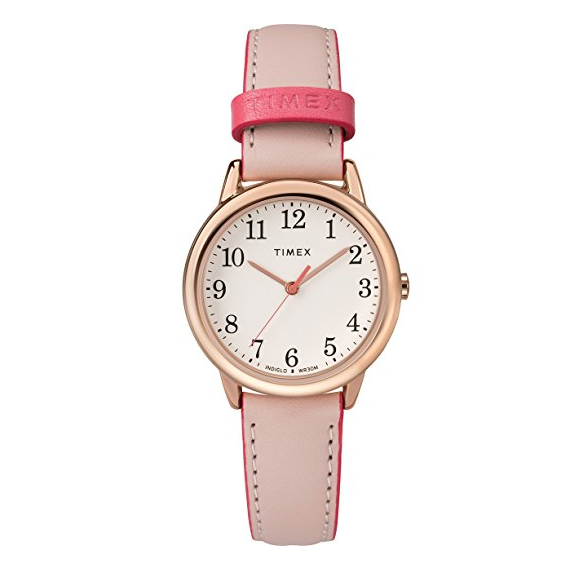 Timex Women's TW2R62800 Easy Reader Small Pink/Rose Gold-Tone Leather Strap Watch ONLY $35.75
