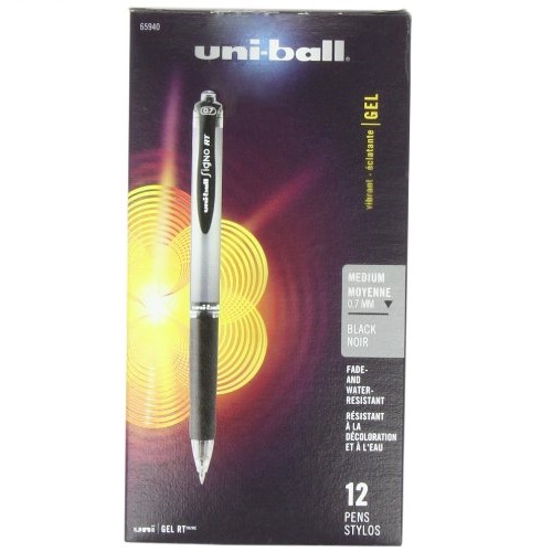 uni-ball Retractable Gel Pens, Medium Point (0.7mm), Black, 12 Count, Only $10.28
