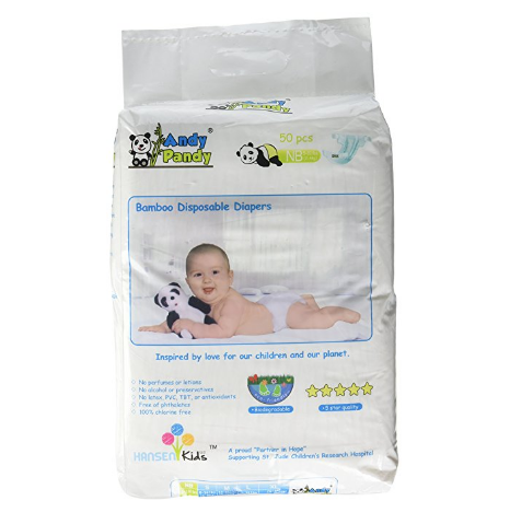 Andy Pandy Biodegradable Bamboo Disposable Diapers, Newborn, 50 Count-Pack $18.95