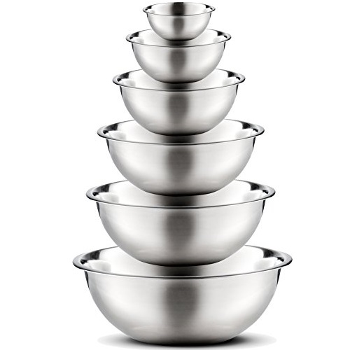 FINEDINE Stainless Steel Mixing Bowls by Finedine (Set of 6) Polished Mirror Finish Nesting Bowls, ¾ - 1.5 - 3 - 4 - 5 - 8 Quart - Cooking Supplies, Only $18.59
