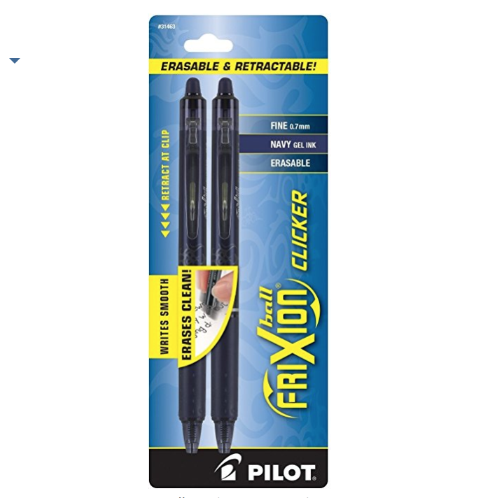 Pilot FriXion Clicker Retractable Erasable Gel Pens, Fine Point, Navy Blue Ink, 2-Pack (31463) only $4.25