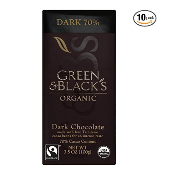 Green & Black's Organic Dark Chocolate, 70% Cacao, 3.5 Ounce Bars (Pack of 10) only $25.21