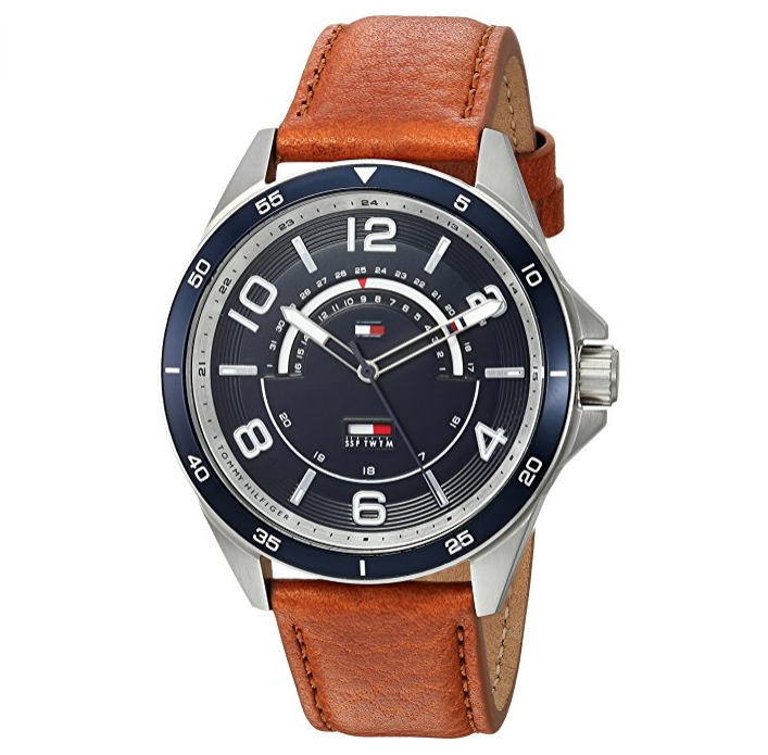 Tommy Hilfiger Men's 'SPORT' Quartz Stainless Steel and Leather Casual Watch, Color:Brown (Model: 1791391) ONLY $64.71