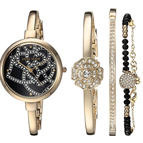 Anne Klein Women's AK/3080GBST Swarovski Crystal Accented Gold-Tone Bangle Watch and Bracelet Set, Only $59.99, free shipping