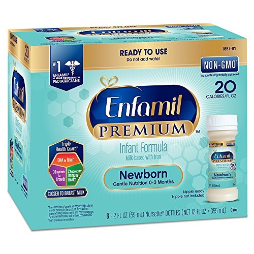 Enfamil Newborn PREMIUM Non-GMO Infant Formula 20 Calorie, Ready to Use, 2 Fluid Ounce Nursette Bottle, 6 Count, Only $5.49