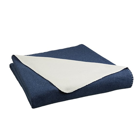 AmazonBasics Reversible Fleece Blanket - Throw, Navy/Cream only $3.68