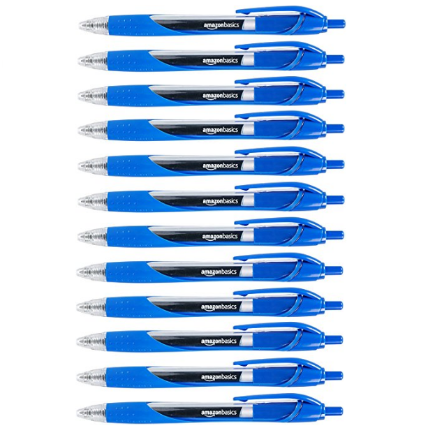 AmazonBasics Retractable Gel Ink Pens - Fine Point, Blue, 12-Pack $8.99