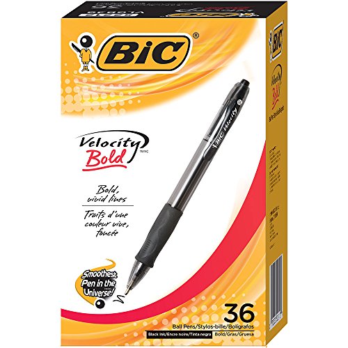BIC Velocity Bold Retractable Ball Pen, Bold Point (1.6mm), Black, 36-Count, Only $10.32