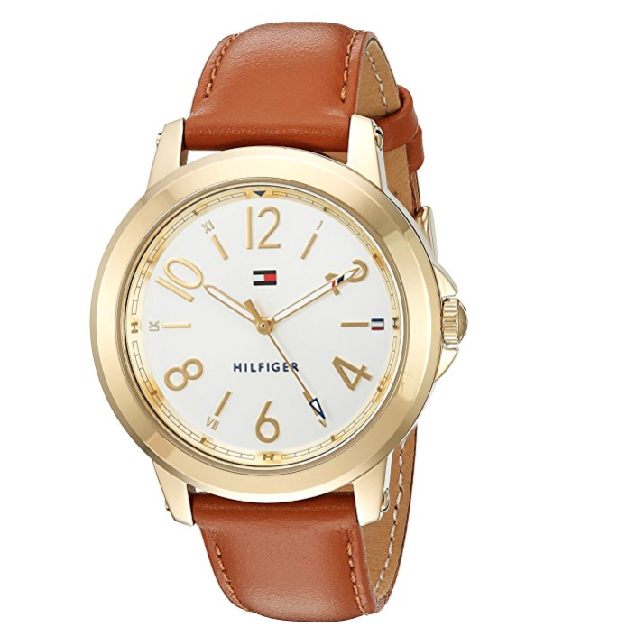 Tommy Hilfiger Women's 'SPORT' Quartz Gold-Tone and Leather Casual Watch, Color:Brown (Model: 1781754) only $81.85