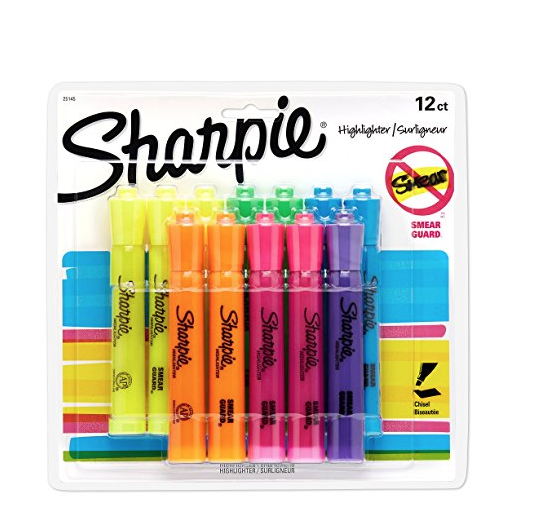 Sharpie 25145 Tank Highlighters, Chisel Tip, Assorted Fluorescent, 12-Count only $4.31