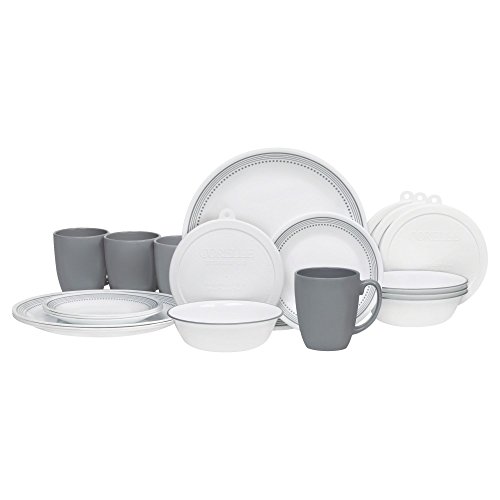 Corelle 20 Piece Livingware Dinnerware Set with Storage, Mystic Gray, Service for 4, Only $31.38, free shipping