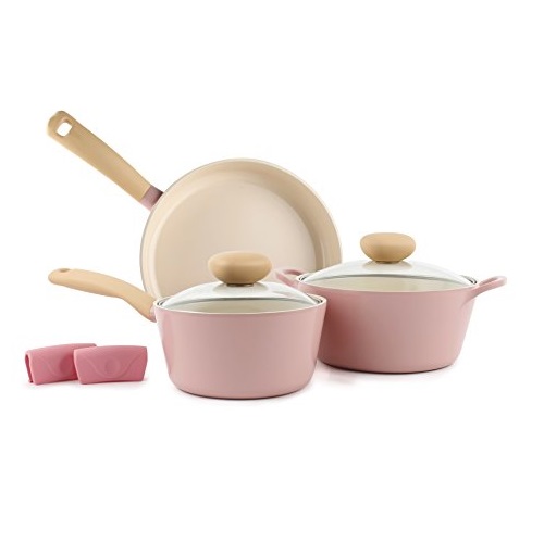Neoflam Retro 5-Piece Ceramic Non-Stick Cookware Set, Pink, Only $86.99, free shipping