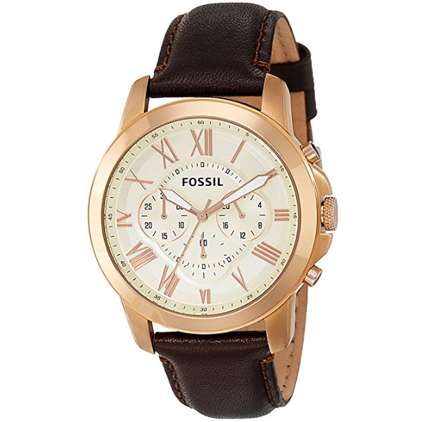 Fossil Men's FS4991 Grant Chronograph Leather Watch - Brown $73.99，free shipping