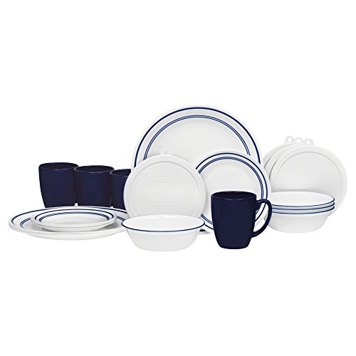 Corelle 20 Piece Livingware Dinnerware Set with Storage, Classic Café Blue, Service for 4, Only $31.71, free shipping