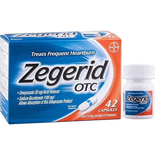 Zegerid OTC Heartburn Relief, 24 Hour Stomach Acid Reducer Proton Pump Inhibitor With Omeprazole and Sodium Bicarbonate, Capsules, 42 Count, Only $17.09