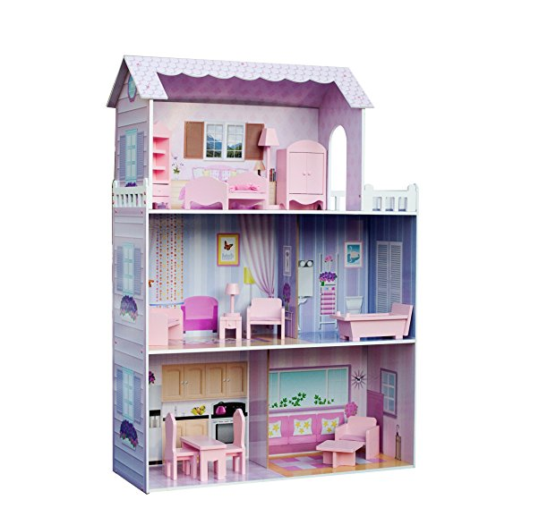 Teamson Kids - Fancy Mansion Wooden Doll House with 13 pcs Furniture for 12 inch Dolls only $60.59