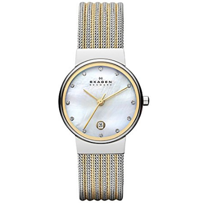 Skagen Silver and Gold Tone Mesh Watch $52.50，free shipping