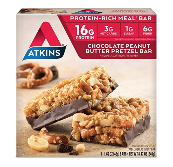 Atkins Protein-Rich Meal Bar, Chocolate Peanut Butter Pretzel, 5 Count only $6.30