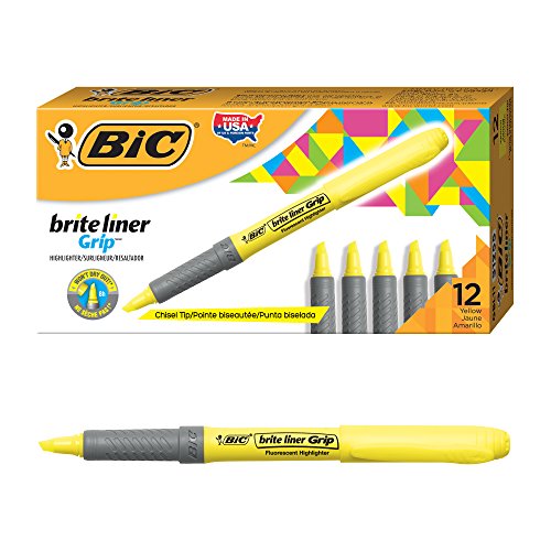 BIC Brite Liner Grip Highlighter, Chisel Tip, Yellow, 12-Count, Only $3.00