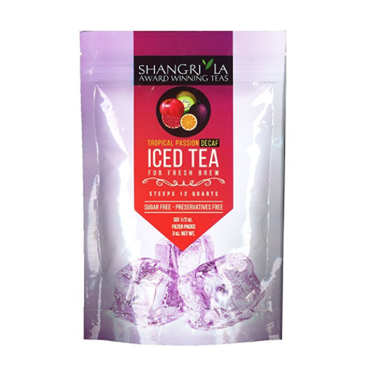 Shangri La Tea Company Iced Tea, Tropical Passion Decaf, Bag of 6, 1/2 Ounce Pouches (Packaging May Vary) only $7.95