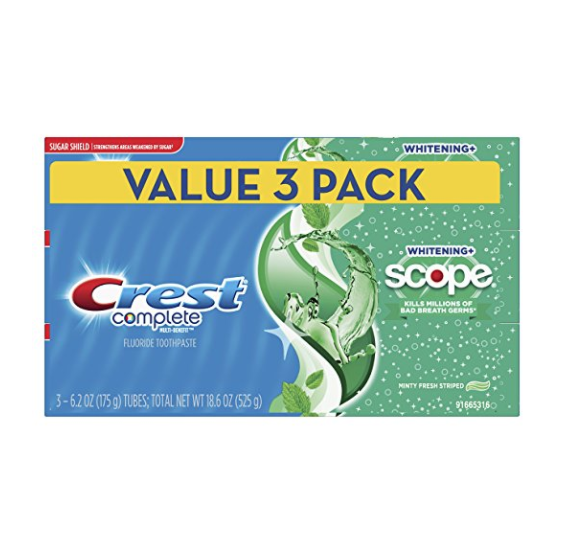 Crest Complete Whitening Plus Scope Toothpaste - Minty Fresh, 6.2 oz, Pack of 3 (Packaging may vary) only $6.74