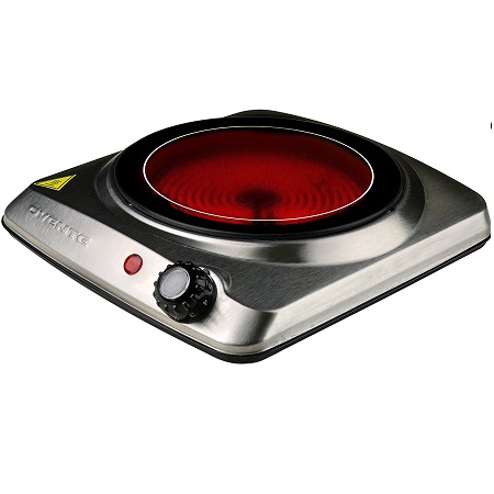 Ovente Countertop Infrared Burner – 1000 Watts – 7 Inch Ceramic Glass Single Plate Cooktop with Temperature Control, Non-Slip Feet  – Stainless Steel (BGI101S), Only $19.99