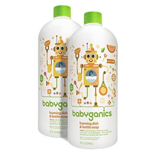 Babyganics 婴儿专用餐具奶瓶泡沫清洁剂，32 oz/瓶，共2瓶，原价$22.00，现仅售$13.84