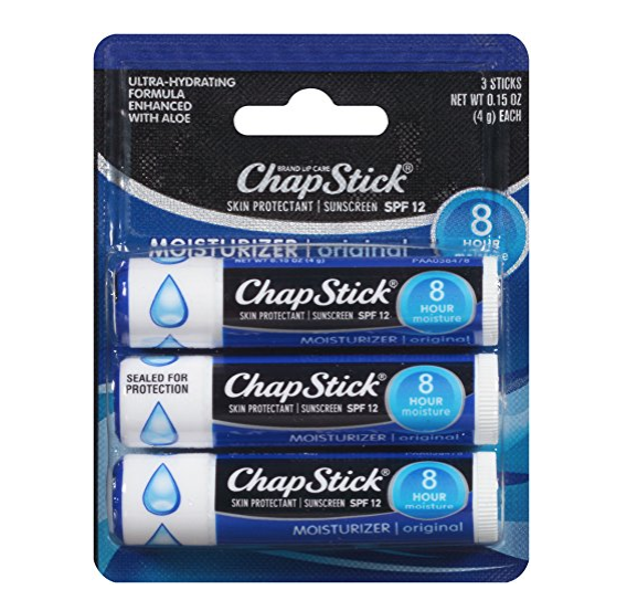 ChapStick Lip Moisturizer and Skin Protectant (Original Flavor, 1 Blister Pack of 3 Sticks) Lip Balm Tube, Sunscreen, SPF 12, 0.15 Ounce only $2.96