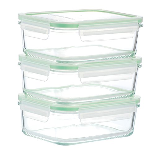 史低价！Kinetic GoGREEN Glassworks系列 玻璃食物保鲜盒3个，每个容量30盎司 $22.00