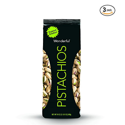 Wonderful Pistachios, Roasted and Salted, 24 Ounce Bags (Pack of 3) $25.95，free shipping