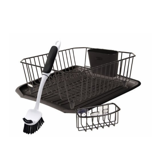 Rubbermaid Antimicrobial Sink Dish Rack Drainer Set, Black, 4-Piece Set (FG1F91MABLA) only $15.33