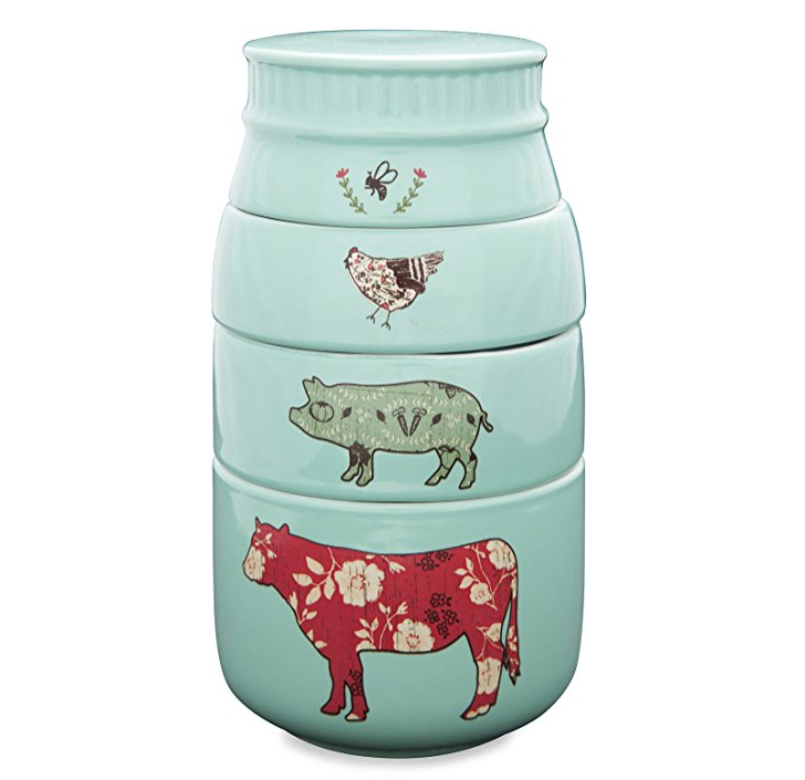 Pavilion Gift Company 23130 Live Simply Bee Chicken Pig and Cow Measuring Cups, Teal only $17.80