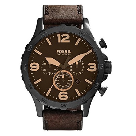 Fossil Men's Nate Watch In Blacktone With Dark Brown Leather Strap JR1487, only $83.98, free shipping