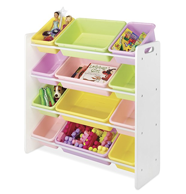 Whitmor Kid’s Toy Storage - 12 Easy Clean Bins - 4 Tier Toy Rack and Book Organizer - Pastel Colors only $38.39