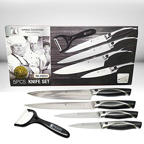 Imperial Collection IM-ABS4 Stainless Steel Classic 5-Piece Chef Knife Set with Ceramic Peeler, Black, Only $10.23