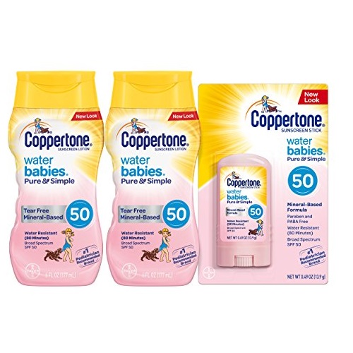 Coppertone WaterBabies Pure & Simple Mineral Based Lotion + Stick SPF 50 Multipack (6-Fluid Ounce Bottle, Pack of 2 + 1 .5 Ounce Stick) (Packaging May Vary) , Only $16.53 after clipping coupon