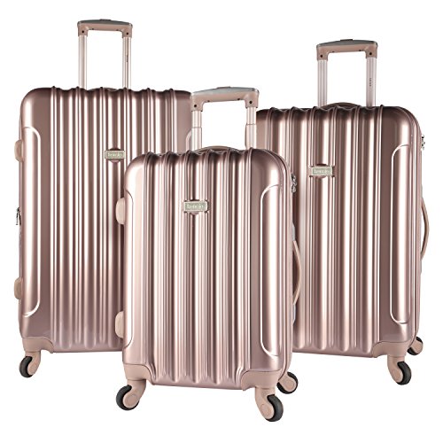 kensie 3 Piece Light Metallic Design 4-Wheel Luggage Set, Rose Gold Color Option, Only $139.99, free shipping