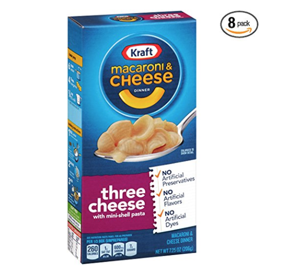 Kraft Macaroni and Cheese Dinner, Three Cheese, 7.25 Ounce Box (Pack of 8 Boxes only $6.37