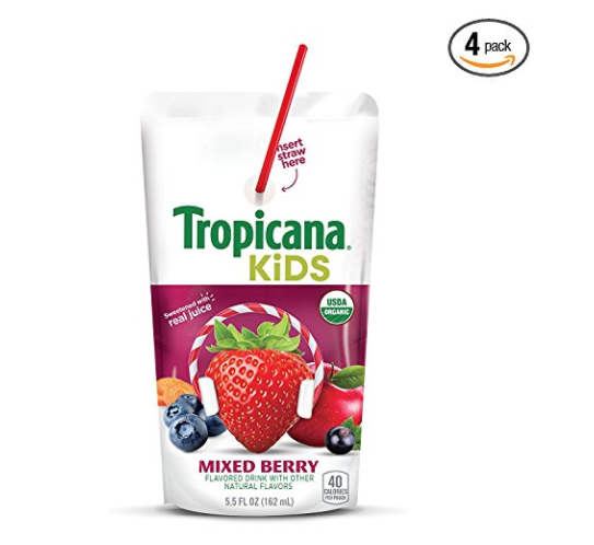 Tropicana Kids Organic Juice Drink Pouch, Mixed Berry, 5.5 Ounce, 32 Count, Only $13.19, You Save $11.84(47%)