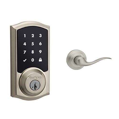 Kwikset 916 Z-Wave SmartCode Touchscreen Electronic Deadbolt and Tustin Passage Lever Bundle, Works with Amazon Alexa via SmartThings, Wink, or Iris, in Satin Nickel, Only $187.01,free shipping
