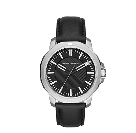 Armani Exchange Men's Quartz Stainless Steel and Leather Casual Watch, Color:Black (Model: AX1902) only $84.83