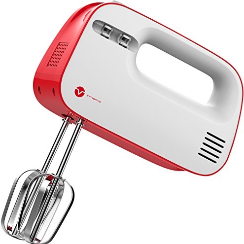 Vremi 3-Speed Compact Hand Mixer with Clever Built-In Beater Storage - Handheld Egg Beater with Stainless Steel Blades - Heavy Duty Mini Small Kitchen Mixing Machine - Red and White, Only $9.99