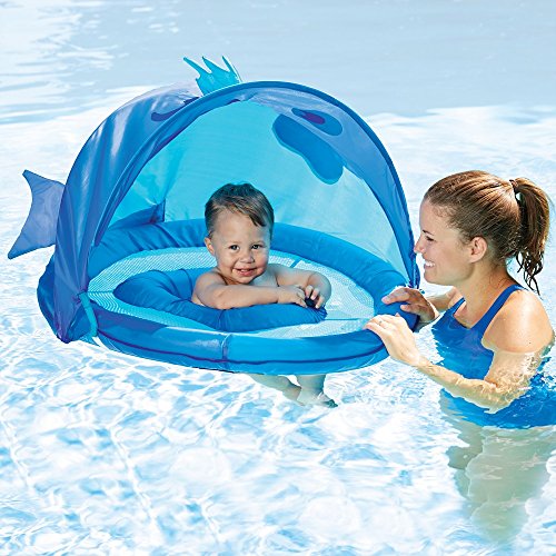 Swim School Fun Fish Fabric Baby Boat , Canopy, UPF 50, Extra-Wide Inflatable Pool Float, 6 to 18 months, Blue, Only $18.90