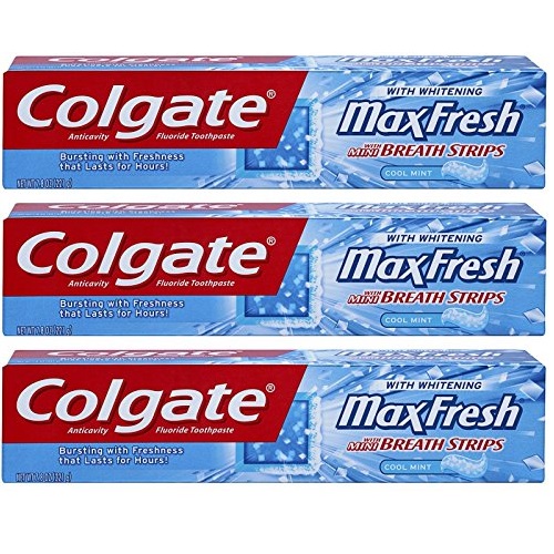 Colgate Max Fresh Fluoride Gel Toothpaste, with Mini Breath Strips, Cool Mint, 7.8 Ounces (Pack of 3), Only $9.18