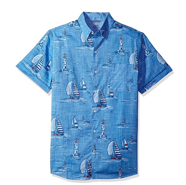 IZOD Men's Saltwater Dockside Chambray Print Short Sleeve Shirt only $10.73
