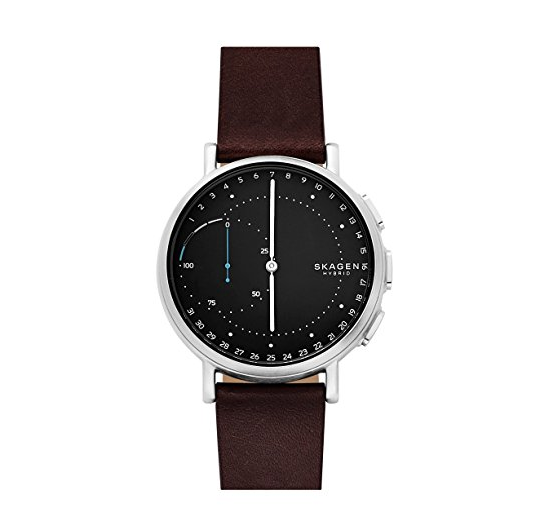 Skagen Signatur Stainless Steel and Leather Hybrid Smartwatch, Color: Silver-Tone, Dark Brown SKT1111 only $93.75