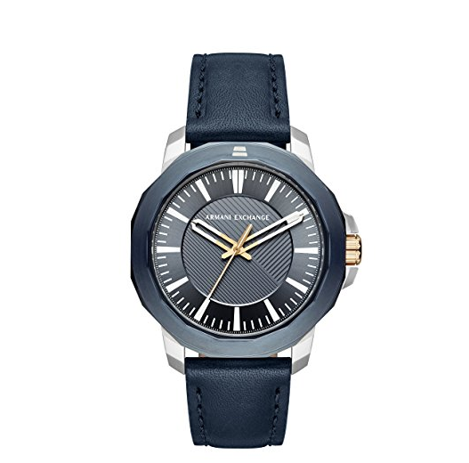 Armani Exchange Men's Quartz Stainless Steel and Leather Casual Watch, Color:Blue (Model: AX1905), Only $80.70