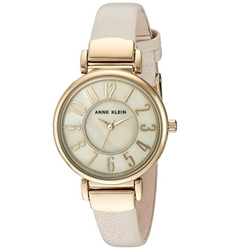 史低價！Anne Klein Goldtone&Ivory皮革錶帶手錶，原價$65.00，現僅售$30.84，免運費
