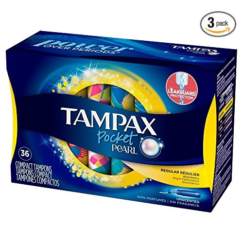 Tampax Pocket Pearl Plastic Tampons, Regular Absorbency, Unscented, 36 Count - Pack of 3 (108 Total Count) (Packaging May Vary), Only $8.87 after clipping coupon