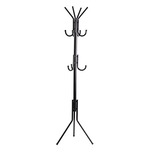LANGRIA Standing Entryway Coat Rack Coat Tree Hat Hanger Holder 11 Hooks for Jacket Umbrella Tree Stand with Base Metal (Black), Only $19.99